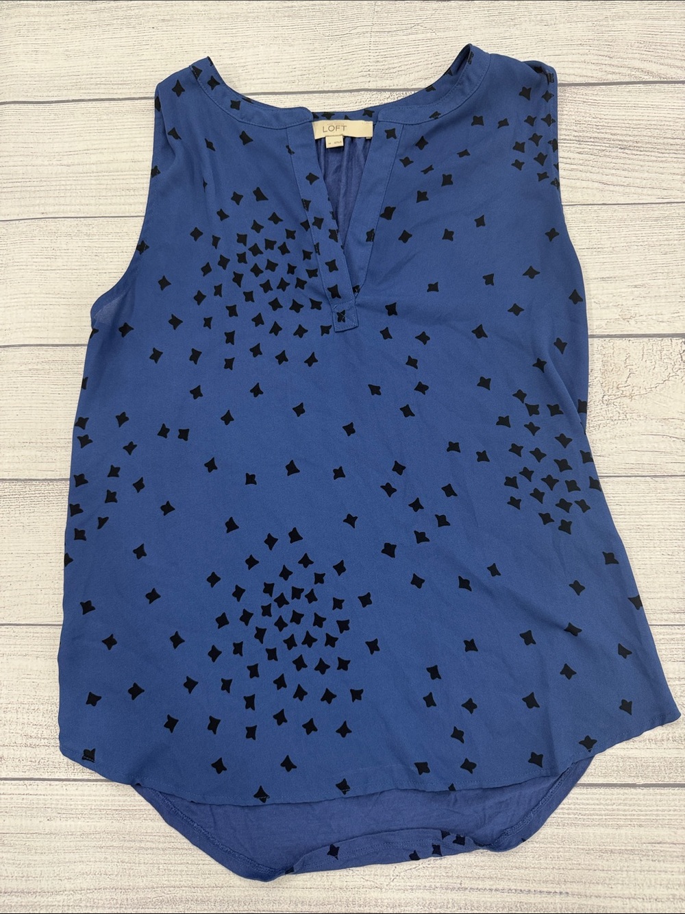 LOFT Blue Sleeveless Blouse Black Dot Print Size Medium